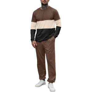 imageUOUA Mens 2 Piece Sweatsuits Outfits Color Block Loungewear ampamp Joggers Sweatpants Casual Track Suits SetBrownblockbeige