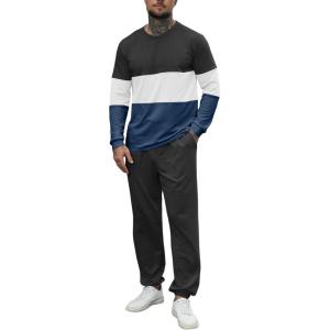 imageUOUA Mens 2 Piece Sweatsuits Outfits Color Block Loungewear ampamp Joggers Sweatpants Casual Track Suits SetDarkgreyblockwhite