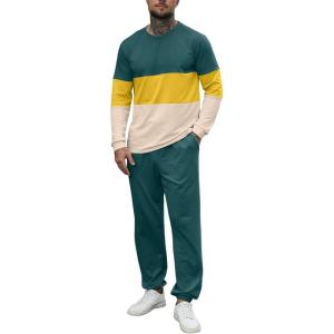 imageUOUA Mens 2 Piece Sweatsuits Outfits Color Block Loungewear ampamp Joggers Sweatpants Casual Track Suits SetGreenblockyellow