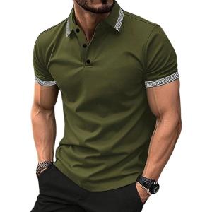 imageUOUA Mens Casual Polo Shirts Classic Short Sleeve Collared T Shirt Button Golf Slim Fit Tee Tops01 Army Green