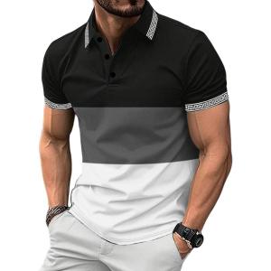 imageUOUA Mens Casual Polo Shirts Classic Short Sleeve Collared T Shirt Button Golf Slim Fit Tee Tops02 Black