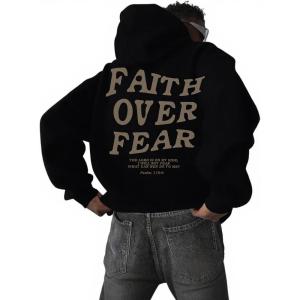 imageUOUA Mens Graphic Quarter Zip Hoodies Casual Long Sleeve Drop Shoulder Sweatshirt Pullover Streetwear TopFaithblack