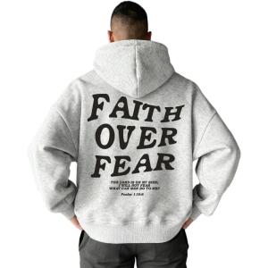 imageUOUA Mens Graphic Quarter Zip Hoodies Casual Long Sleeve Drop Shoulder Sweatshirt Pullover Streetwear TopFaithmottle Grey