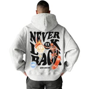 imageUOUA Mens Graphic Quarter Zip Hoodies Casual Long Sleeve Drop Shoulder Sweatshirt Pullover Streetwear TopSkullmottle Grey