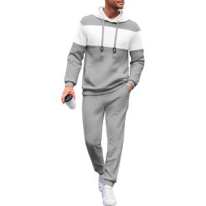 imageUOUA Mens Tracksuit 2 Piece Hoodie Sweatsuit Sets Casual Athletic Jogging Suits Waffle Jacquard OutfitsLight Grey