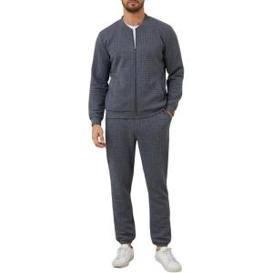 imageUOUA Mens Tracksuit 2 Piece Sets Casual Sweatsuit with Full Zip Athletic Jogging Suits Waffle Plaid Jacquard OutfitsDarkgrey