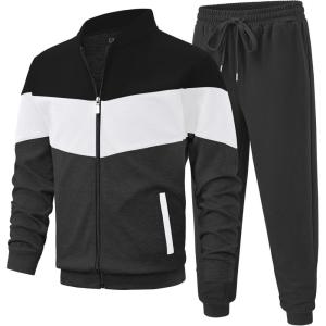 imageUOUA Mens Tracksuits Set Full Zip Jacket ampamp Sweatpants 2 Piece Athletic Jogging Suits Casual Sports Color Block OutfitBlack