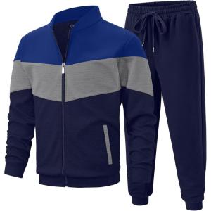 imageUOUA Mens Tracksuits Set Full Zip Jacket ampamp Sweatpants 2 Piece Athletic Jogging Suits Casual Sports Color Block OutfitBlue
