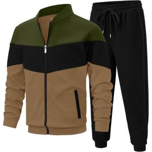 imageUOUA Mens Tracksuits Set Full Zip Jacket ampamp Sweatpants 2 Piece Athletic Jogging Suits Casual Sports Color Block OutfitGreen
