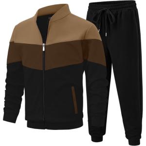imageUOUA Mens Tracksuits Set Full Zip Jacket ampamp Sweatpants 2 Piece Athletic Jogging Suits Casual Sports Color Block OutfitKhaki