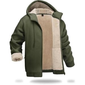 imageBoladeci Mens Sherpa Lined Hoodie Jacket Winter Warm Heavy Weight Zip Up Hooded Sweatshirt Thick Fleece CoatsArmy Green