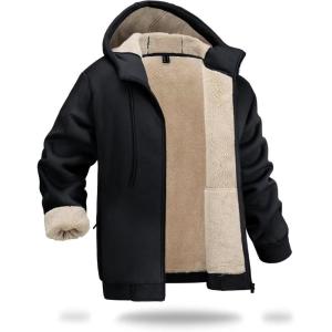 imageBoladeci Mens Sherpa Lined Hoodie Jacket Winter Warm Heavy Weight Zip Up Hooded Sweatshirt Thick Fleece CoatsBlack