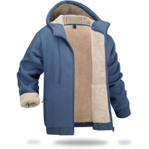 imageBoladeci Mens Sherpa Lined Hoodie Jacket Winter Warm Heavy Weight Zip Up Hooded Sweatshirt Thick Fleece CoatsBlue Gray