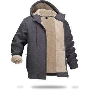 imageBoladeci Mens Sherpa Lined Hoodie Jacket Winter Warm Heavy Weight Zip Up Hooded Sweatshirt Thick Fleece CoatsDark Gray