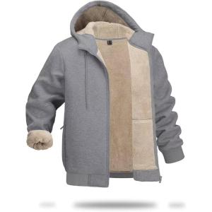 imageBoladeci Mens Sherpa Lined Hoodie Jacket Winter Warm Heavy Weight Zip Up Hooded Sweatshirt Thick Fleece CoatsLight Gray