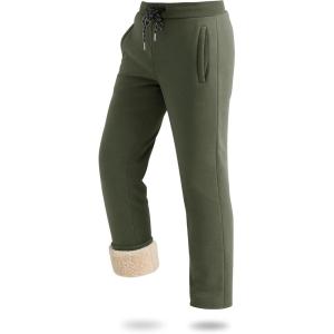 imageBoladeci Mens Sherpa Lined Sweatpants Heavyweight Fleece Lined Sweat Pants Joggers for Winter Cold WeatherArmy Green