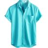 imageVATPAVE Mens Casual Waffle Shirt Short Sleeve Button Down Summer Shirts Loose Fit Beach ShirtsAqua Blue