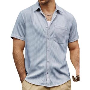 imageVATPAVE Mens Casual Waffle Shirt Short Sleeve Button Down Summer Shirts Loose Fit Beach ShirtsLight Gray