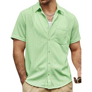 imageVATPAVE Mens Casual Waffle Shirt Short Sleeve Button Down Summer Shirts Loose Fit Beach ShirtsLightgreen