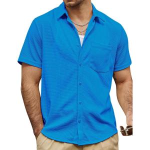 imageVATPAVE Mens Casual Waffle Shirt Short Sleeve Button Down Summer Shirts Loose Fit Beach ShirtsRoyalblue