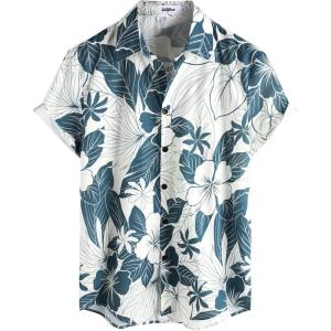 imageVATPAVE Mens Hawaiian Floral Shirts Cotton Linen Casual Button Down Short Sleeve Beach ShirtsBeige Blue