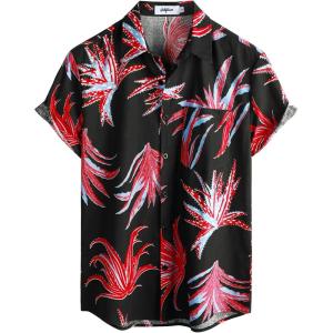 imageVATPAVE Mens Hawaiian Floral Shirts Cotton Linen Casual Button Down Short Sleeve Beach ShirtsBlack