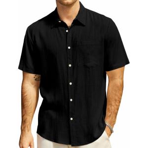 imageVATPAVE Mens Hawaiian Floral Shirts Cotton Linen Casual Button Down Short Sleeve Beach ShirtsBlack Gray