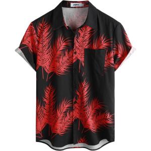 imageVATPAVE Mens Hawaiian Floral Shirts Cotton Linen Casual Button Down Short Sleeve Beach ShirtsBlackred