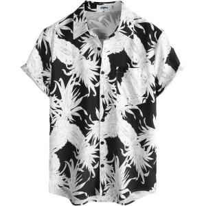 imageVATPAVE Mens Hawaiian Floral Shirts Cotton Linen Casual Button Down Short Sleeve Beach ShirtsBlackwhite