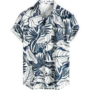 imageVATPAVE Mens Hawaiian Floral Shirts Cotton Linen Casual Button Down Short Sleeve Beach ShirtsBlue