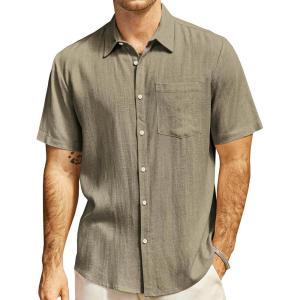 imageVATPAVE Mens Hawaiian Floral Shirts Cotton Linen Casual Button Down Short Sleeve Beach ShirtsCoffee