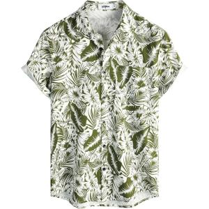imageVATPAVE Mens Hawaiian Floral Shirts Cotton Linen Casual Button Down Short Sleeve Beach ShirtsLight Green