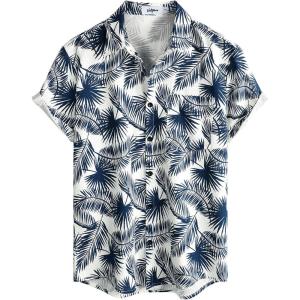 imageVATPAVE Mens Hawaiian Floral Shirts Cotton Linen Casual Button Down Short Sleeve Beach ShirtsNavy