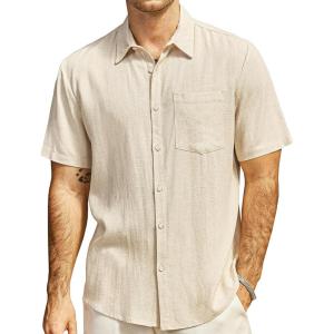 imageVATPAVE Mens Hawaiian Floral Shirts Cotton Linen Casual Button Down Short Sleeve Beach ShirtsPure Beige