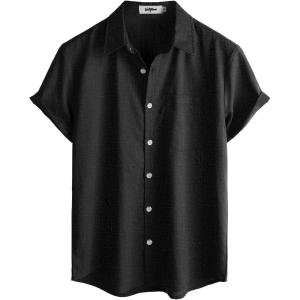 imageVATPAVE Mens Hawaiian Floral Shirts Cotton Linen Casual Button Down Short Sleeve Beach ShirtsPure Black