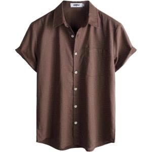 imageVATPAVE Mens Hawaiian Floral Shirts Cotton Linen Casual Button Down Short Sleeve Beach ShirtsPure Coffee