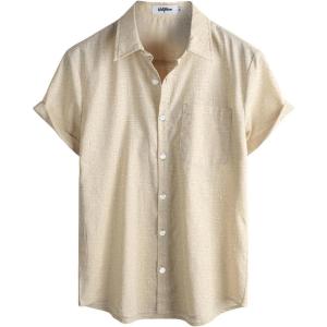 imageVATPAVE Mens Hawaiian Floral Shirts Cotton Linen Casual Button Down Short Sleeve Beach ShirtsPure Khaki
