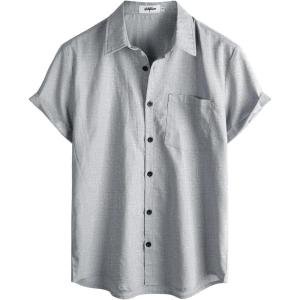imageVATPAVE Mens Hawaiian Floral Shirts Cotton Linen Casual Button Down Short Sleeve Beach ShirtsPure Light Gray