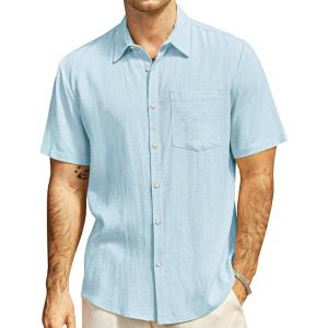 imageVATPAVE Mens Hawaiian Floral Shirts Cotton Linen Casual Button Down Short Sleeve Beach ShirtsPure Lightblue