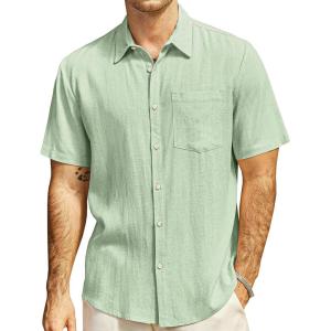 imageVATPAVE Mens Hawaiian Floral Shirts Cotton Linen Casual Button Down Short Sleeve Beach ShirtsPure Lightgreen