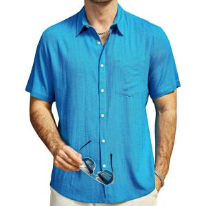 imageVATPAVE Mens Hawaiian Floral Shirts Cotton Linen Casual Button Down Short Sleeve Beach ShirtsPure Royalblue