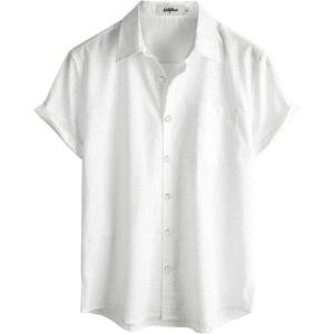 imageVATPAVE Mens Hawaiian Floral Shirts Cotton Linen Casual Button Down Short Sleeve Beach ShirtsPure White
