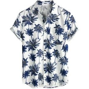 imageVATPAVE Mens Hawaiian Floral Shirts Cotton Linen Casual Button Down Short Sleeve Beach ShirtsWhite