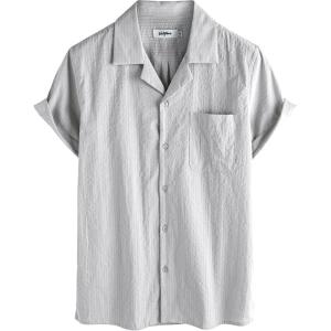 imageVATPAVE Mens Striped Summer Shirt Casual Button Down Short Sleeve Beach Shirts Cotton Shirts for MenPure Lightgray