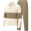 imageUOUA Mens 2 Piece Set Casual Outfits 14 Zip Polo Long Sleeve Shirt ampamp Pants Track Suit Loungewear Athletic SweatsuitBeige