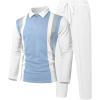 imageUOUA Mens 2 Piece Set Casual Outfits 14 Zip Polo Long Sleeve Shirt ampamp Pants Track Suit Loungewear Athletic SweatsuitWhite Blue Block