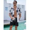 imageUOUA Mens Beach 2 Piece Outfits Hawaiian Flower Button Down Shirts and Shorts Sets WhitePalm M