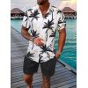 imageUOUA Mens Beach 2 Piece Outfits Hawaiian Flower Button Down Shirts and Shorts Sets WhitePalm M