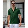 imageUOUA Mens Knit Button Down Shirt Short Sleeve Vintage Shirts Breathable Summer Beach TopsArmy Green