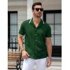 imageUOUA Mens Knit Button Down Shirt Short Sleeve Vintage Shirts Breathable Summer Beach TopsArmy Green